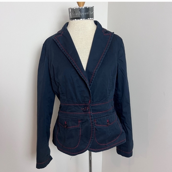 Moschino Jeans Navy Red Stitching Poplin Jacket Blazer size 10 (364) - Picture 4 of 10